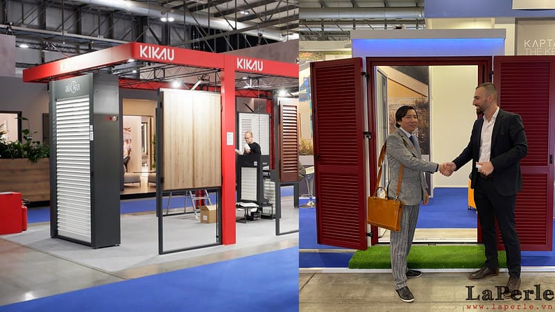 Một gian hàng trưng bày các sản phẩm cửa tại MADE Expo 2023 và là đối tác của LaPerle cho các dự án thiết kế trong tương lai